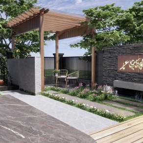 现代庭院花园景观3D模型下载